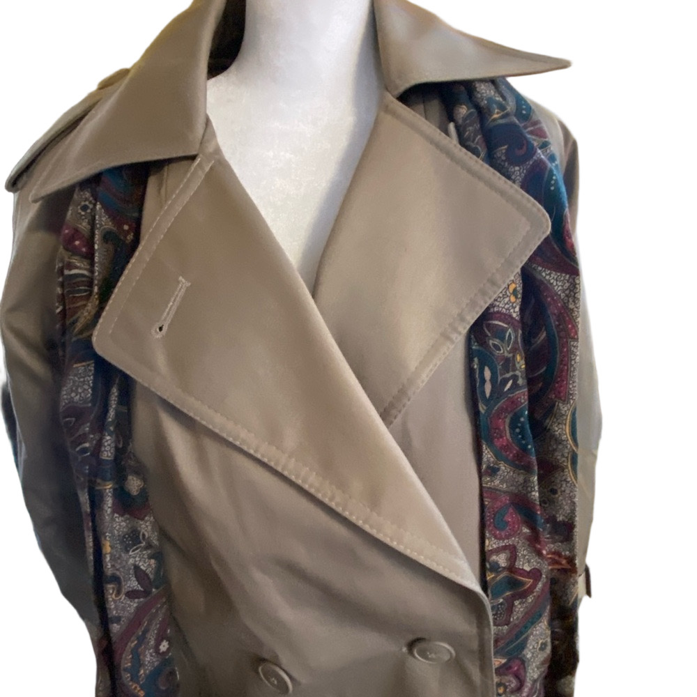 Tan Trench Coat Classic Button Lining Belt Scarf
